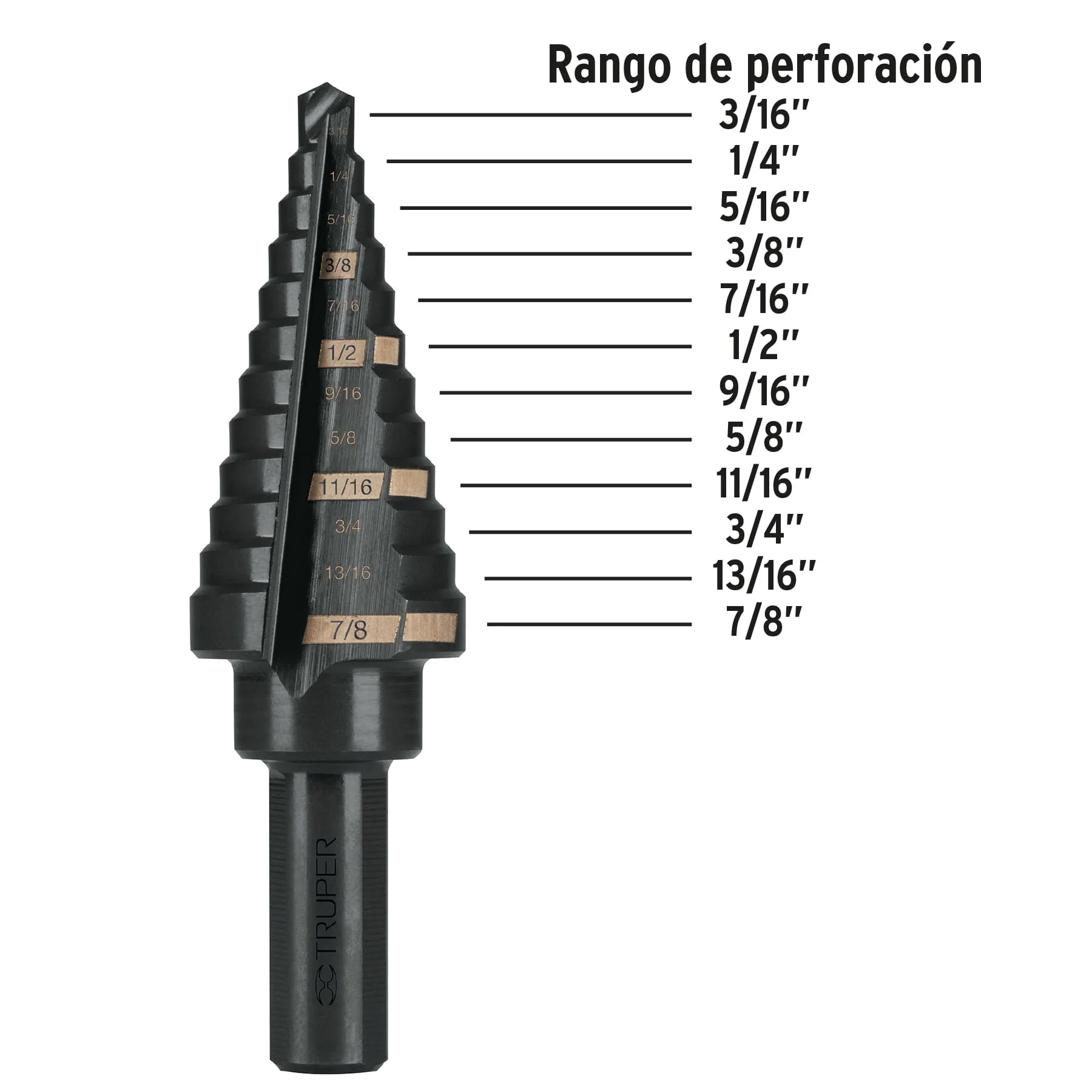 Broca escalonada para metal 3/16" a 7/8" Truper