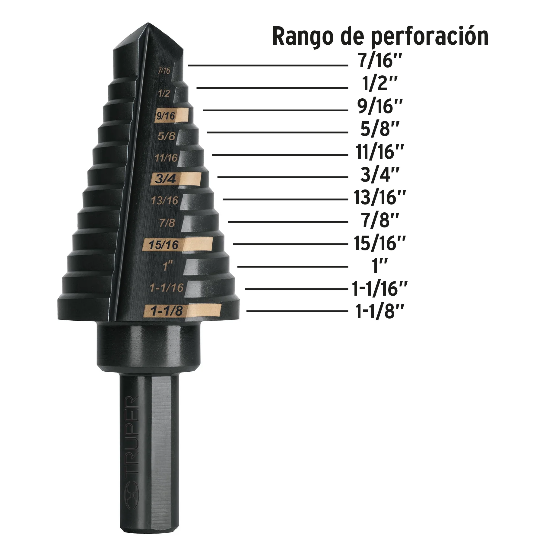 Broca escalonada para metal 7/16" a 1-1/8" Truper