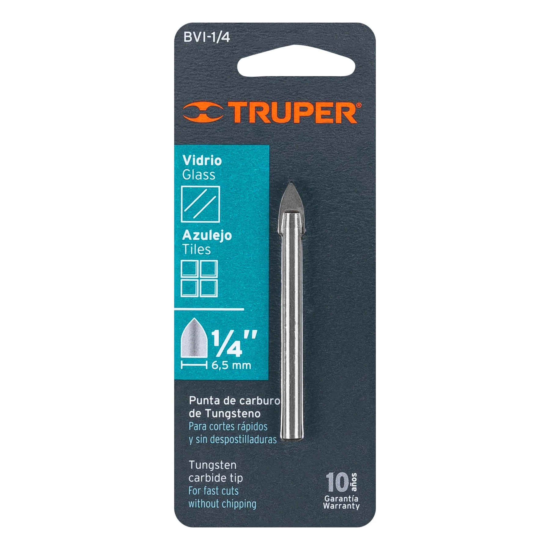 Broca para vidrio y mayólica 1/4" Truper