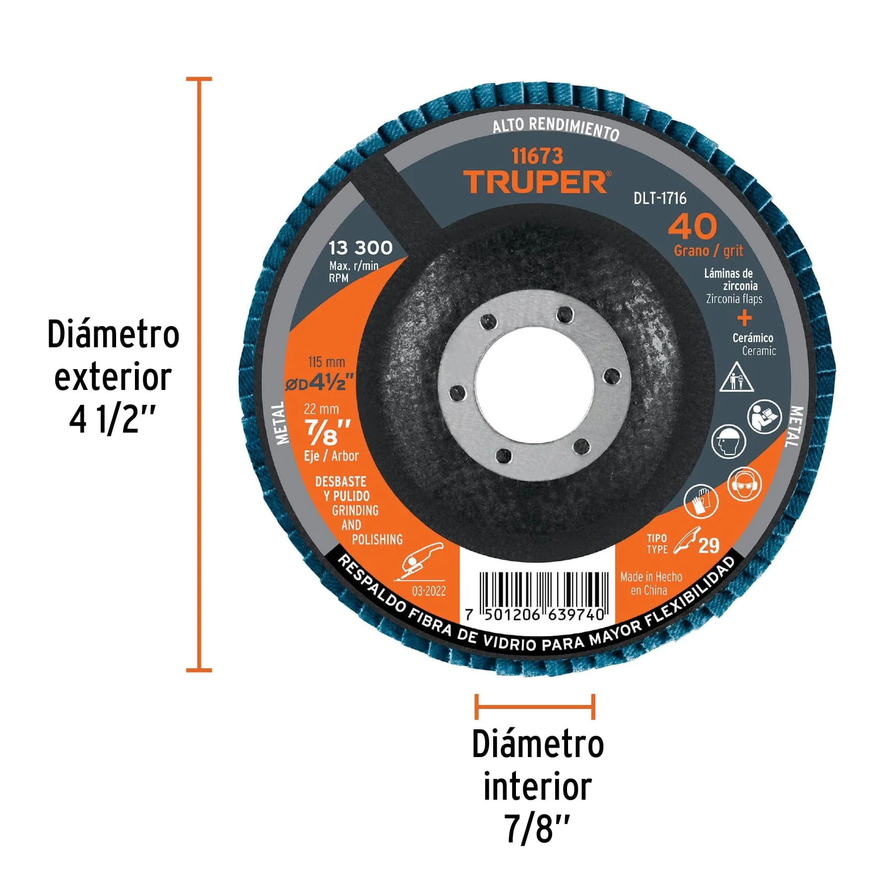 Disco de lija para amoladora 4.1/2" #40 Truper - Image 2
