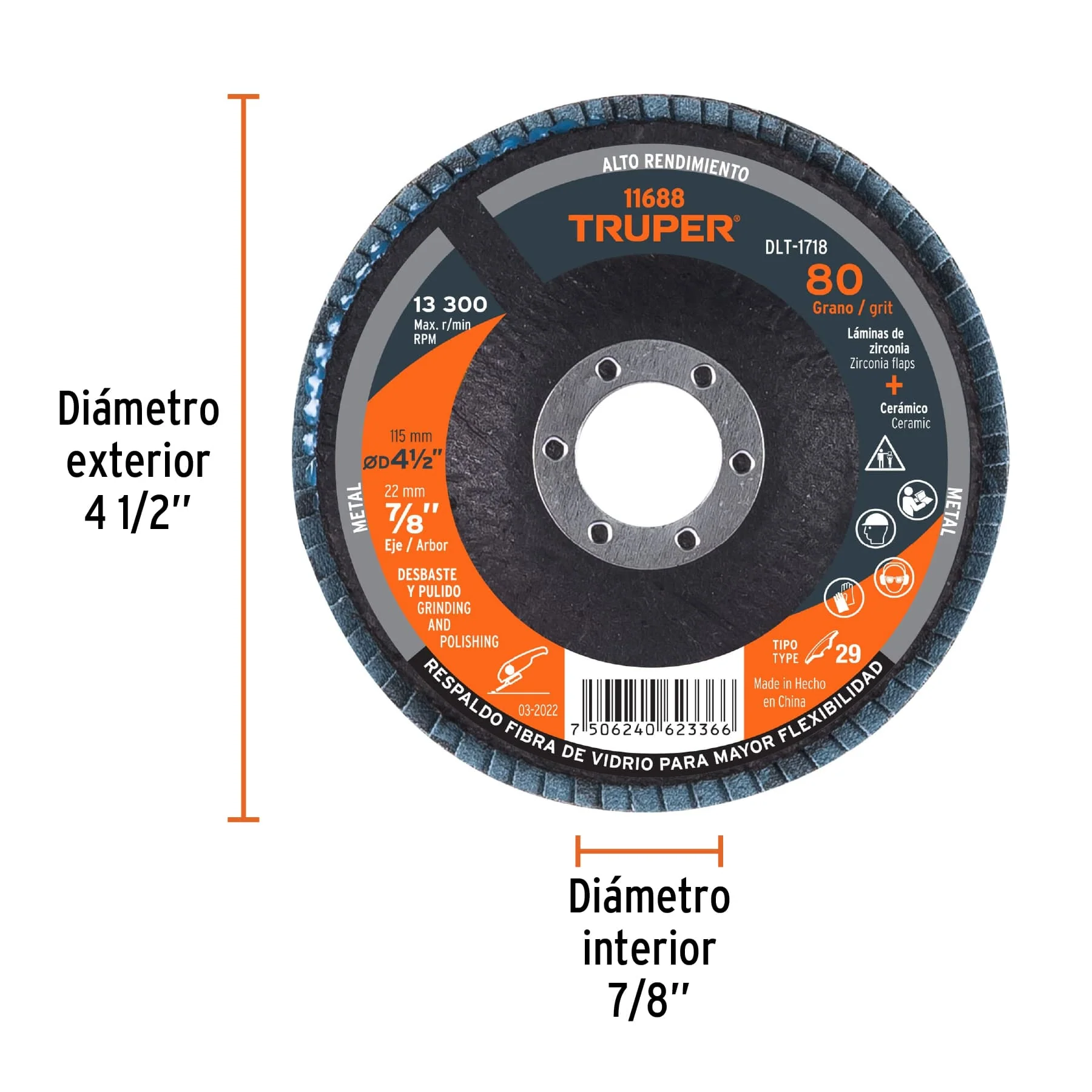 Disco de lija para amoladora 4.1/2" #80 Truper - Image 2