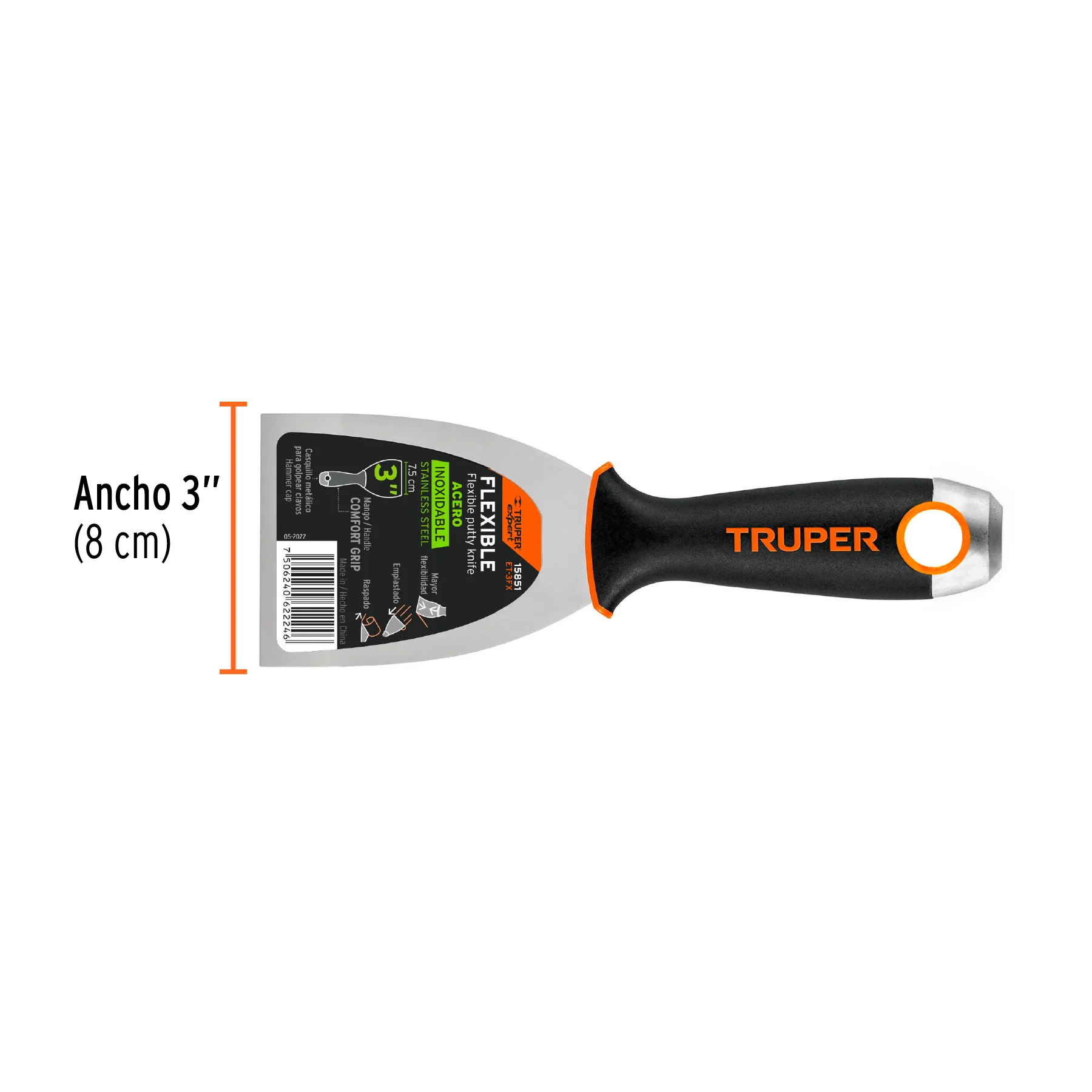 Espatula de acero inoxidable 3" Truper