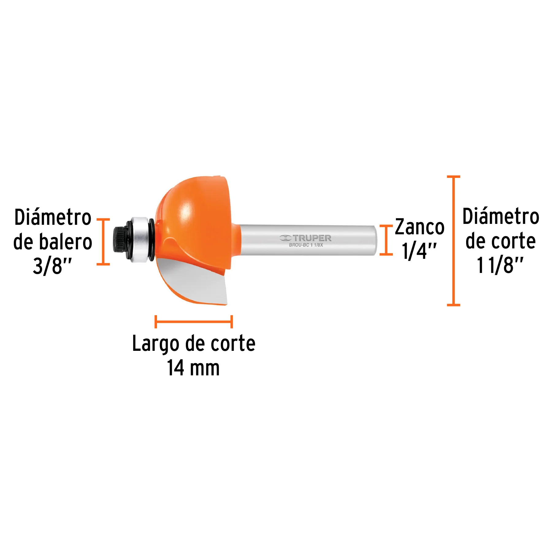 Fresa para ruteadora moldura Cuarto Bocel 1.1/8" Truper - Image 2
