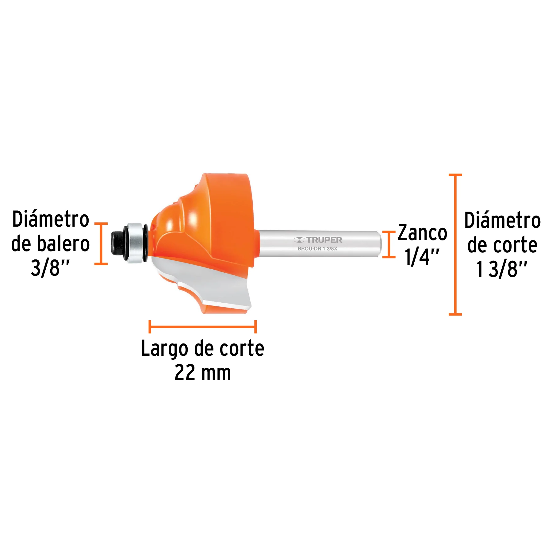 Fresa para ruteadora moldura doble romana, 1-3/8" con rodamiento Truper - Image 2
