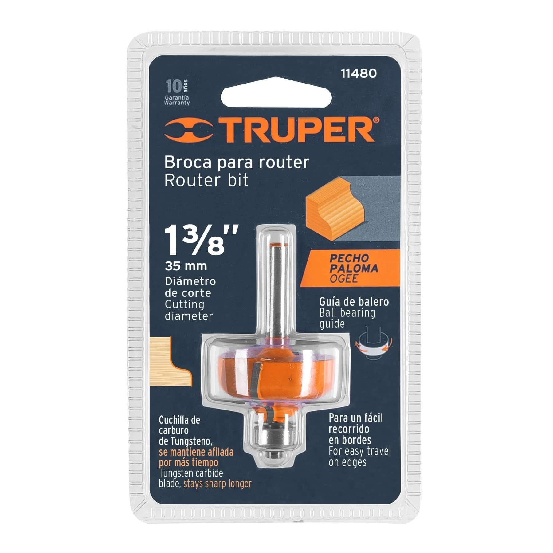 Fresa para ruteadora moldura pecho paloma 1-3/8 Truper
