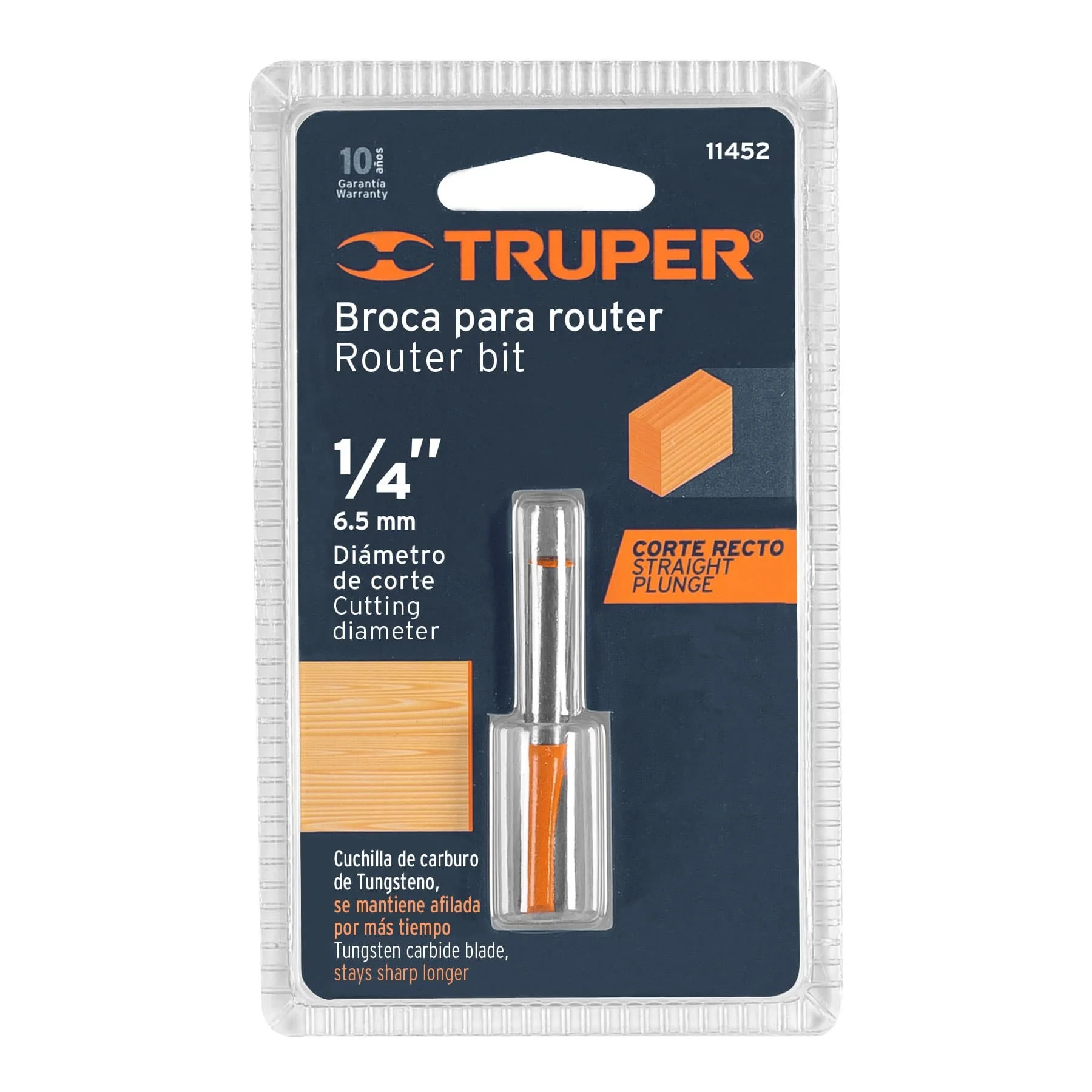 Fresa para ruteadora Recta 1/4"X1/4"x20mm Truper