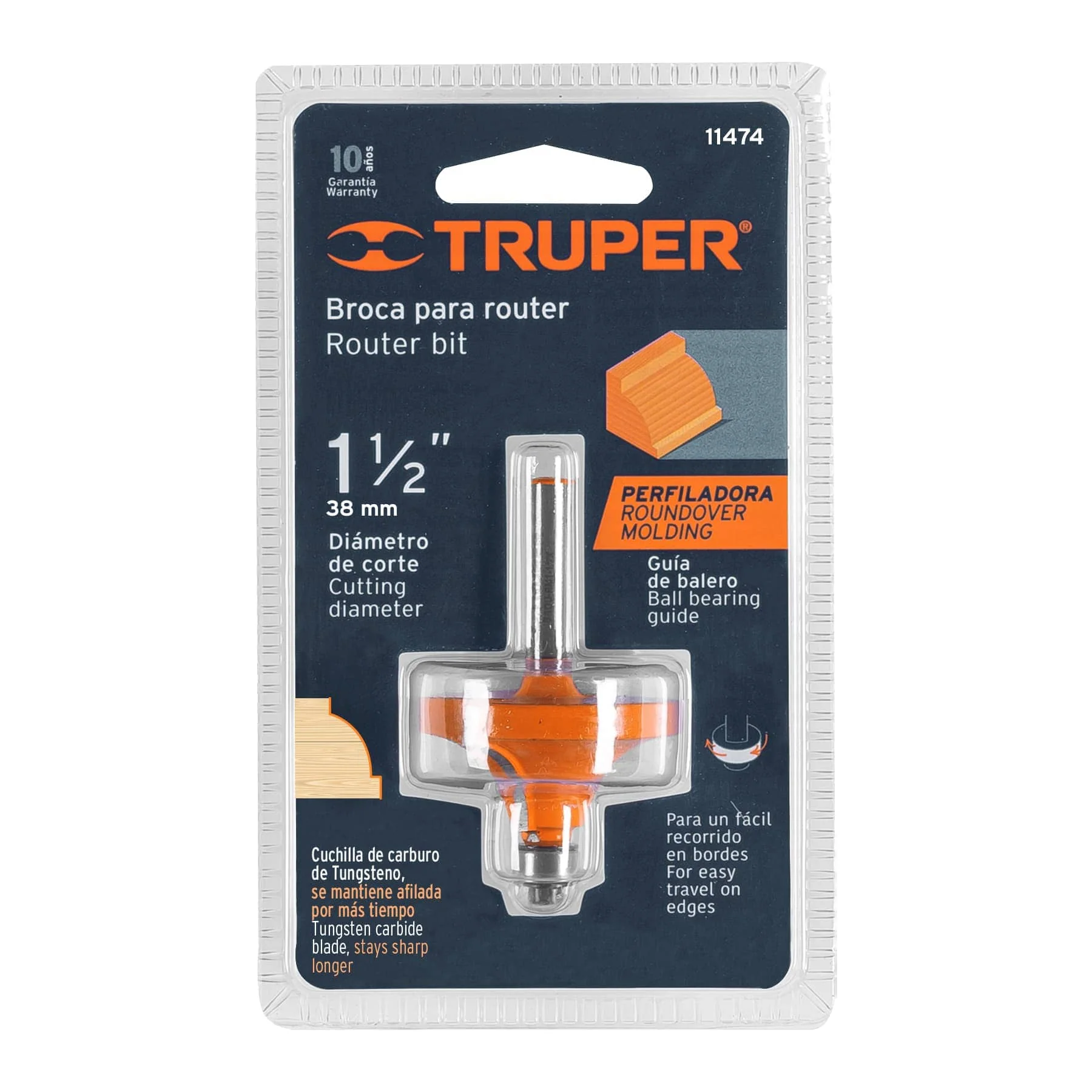 Fresa para ruteadora redondeado con moldura 1-1/2" Truper