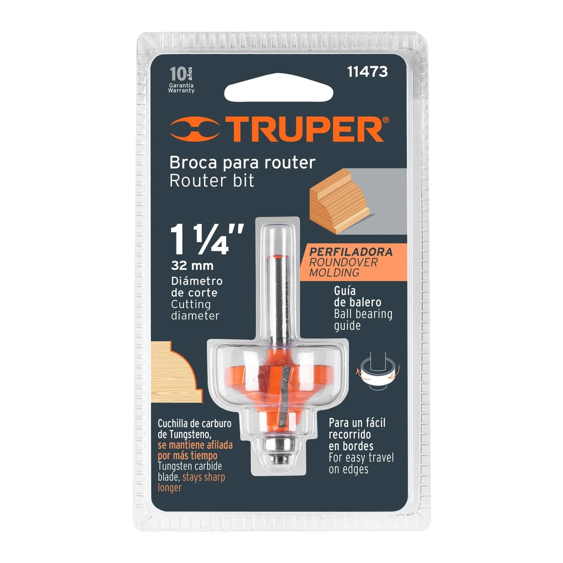 Fresa para ruteadora redondeado con moldura 1-1/4" Truper