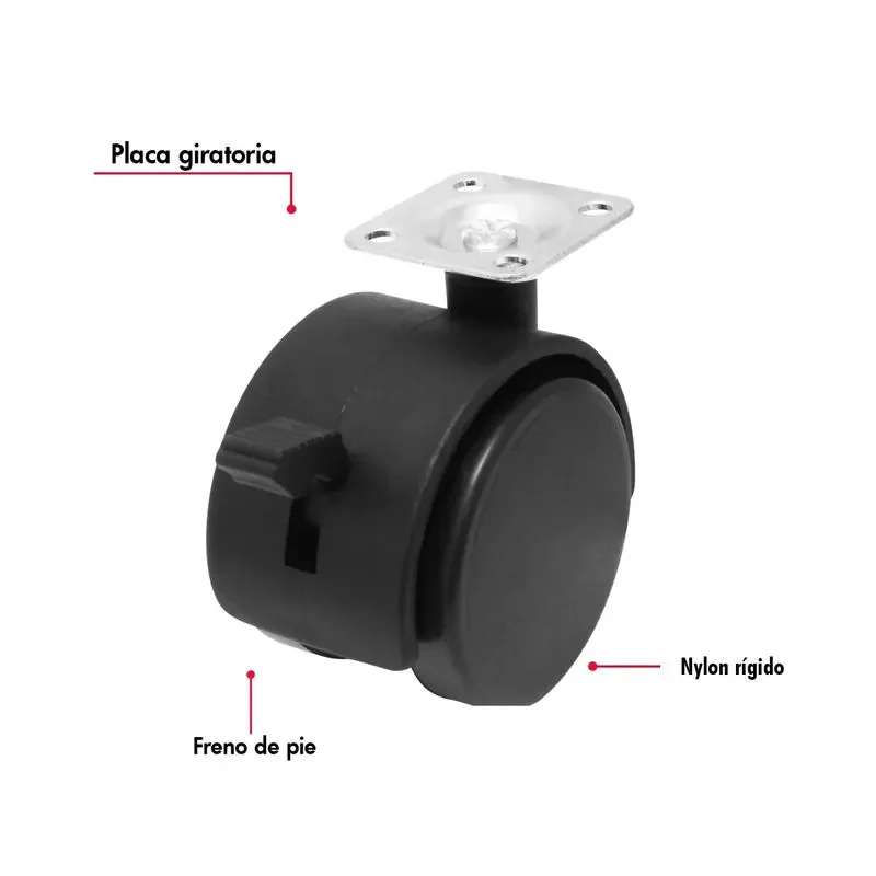 Garrucha para mueble negro con freno 2" Gao You