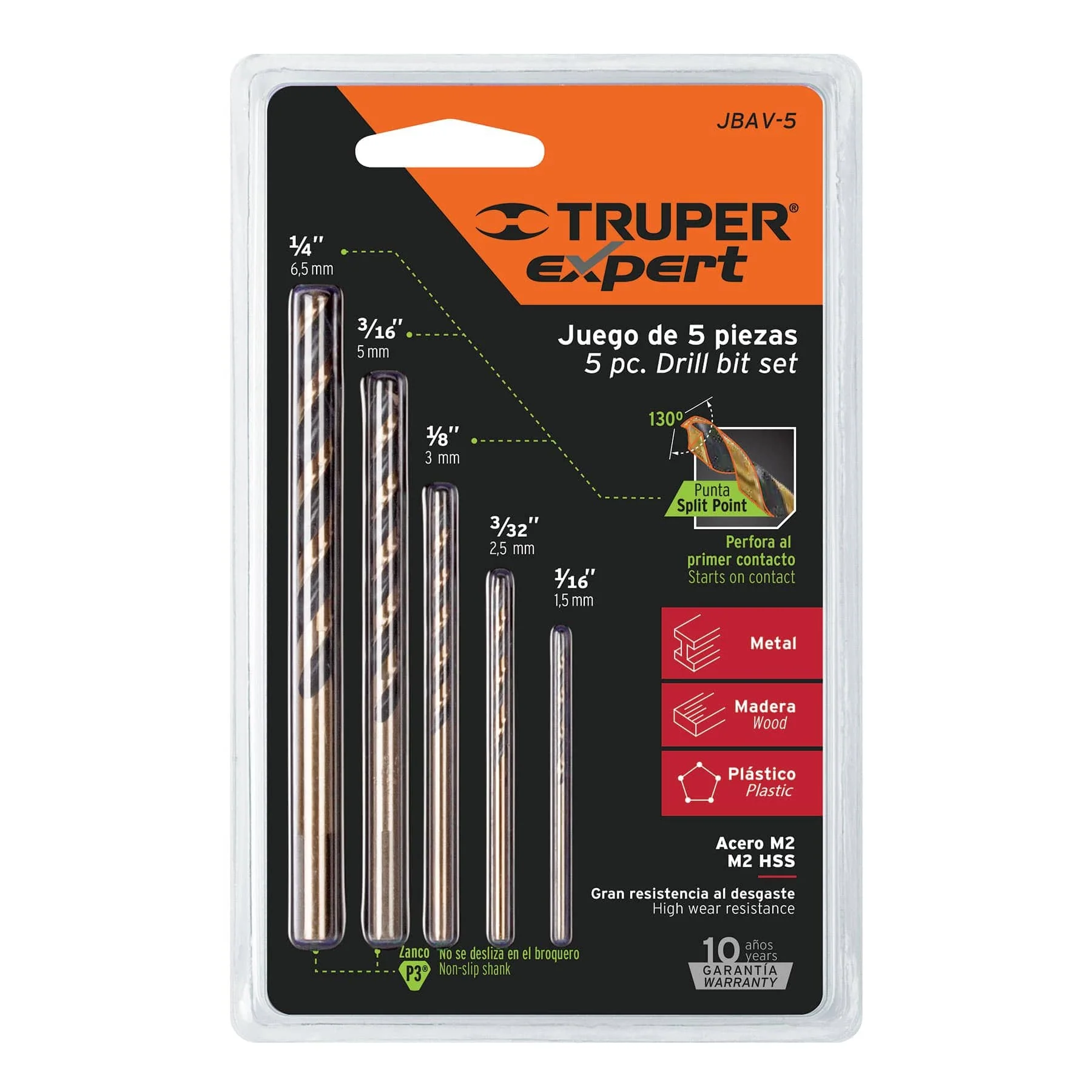 Juego de brocas para metal 5 piezas Truper