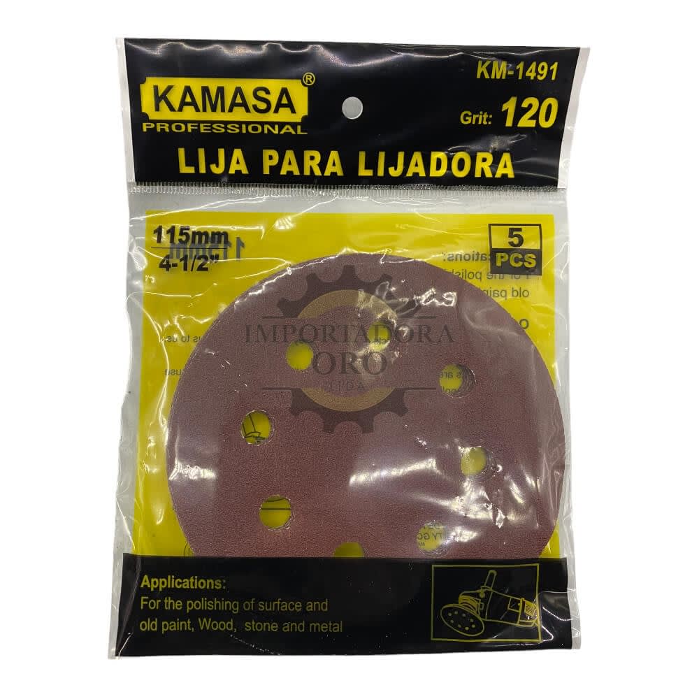 Lija circular con velcro 4.1/2" #120 5 piezas Kamasa