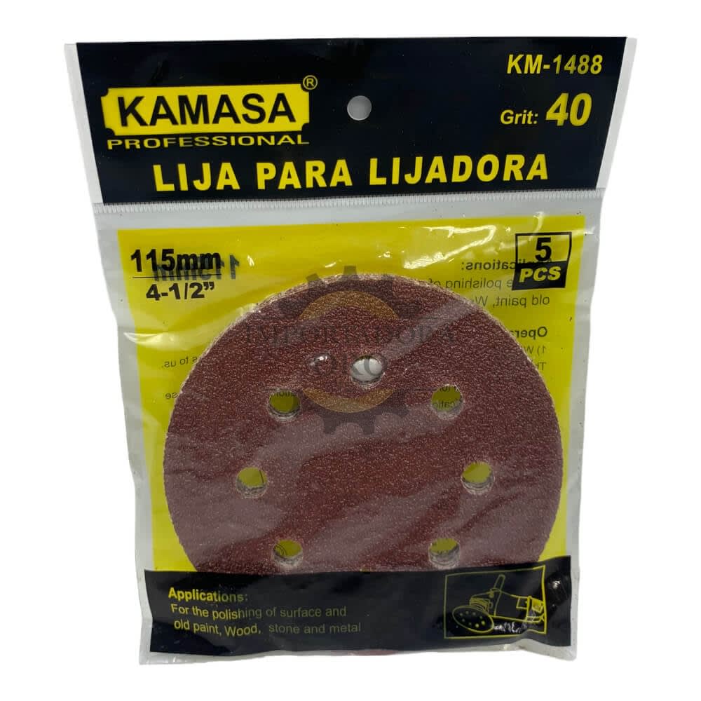 Lija circular con velcro 4.1/2" #40 5 piezas Kamasa