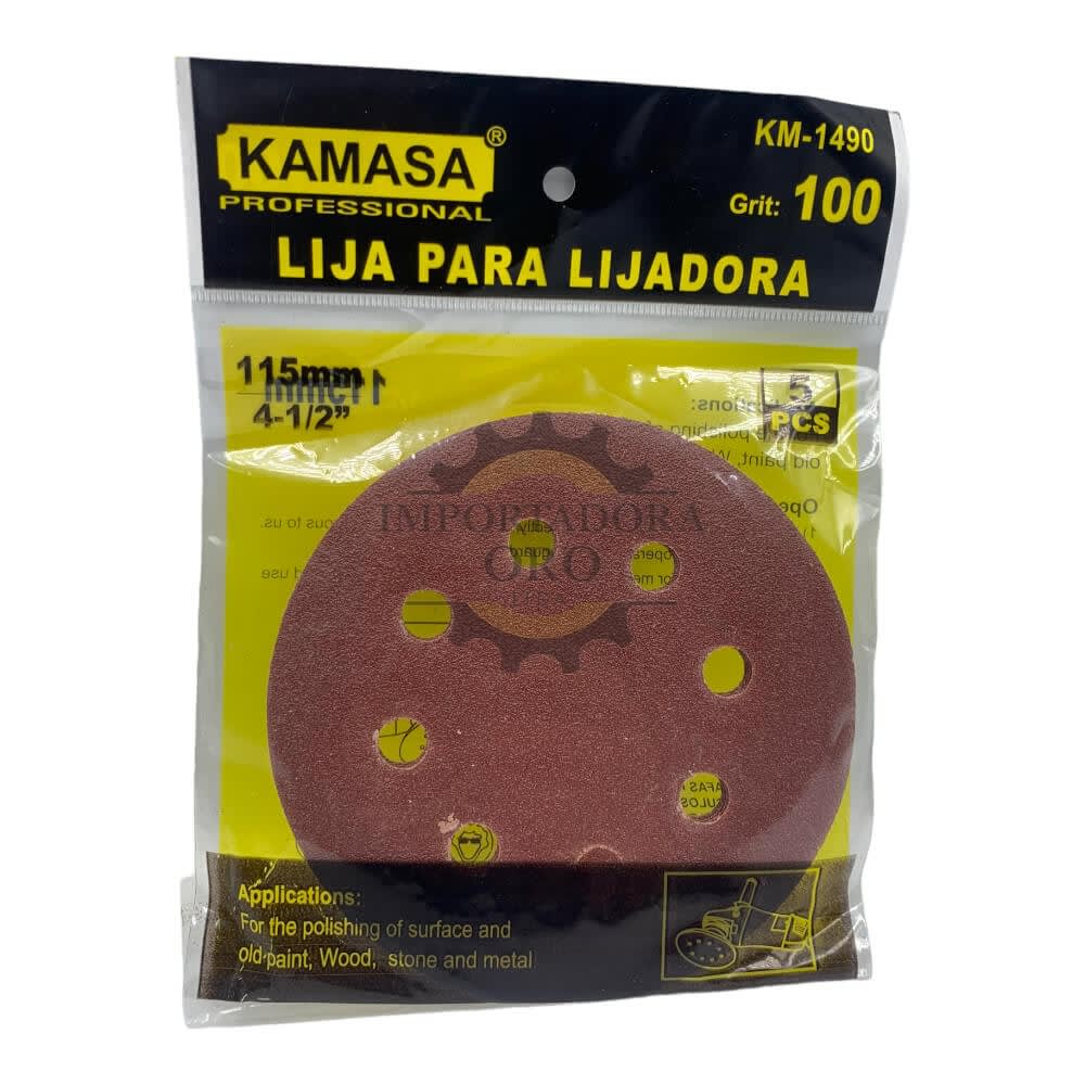 Lija circular con velcro 7" #100 5 piezas Kamasa