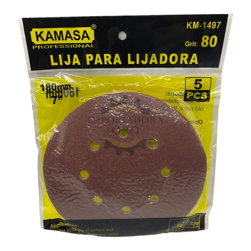 Lija circular con velcro 7" #80 5 piezas Kamasa
