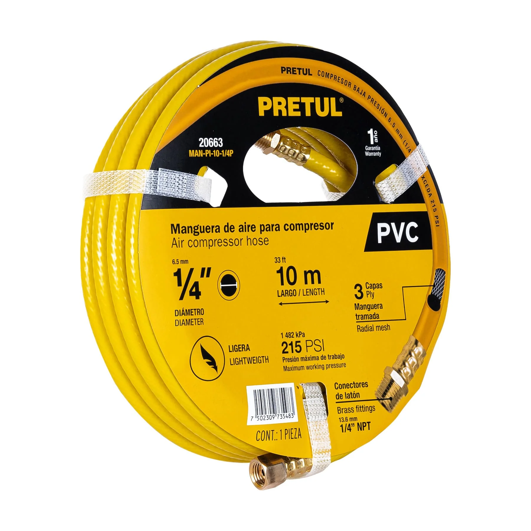 Manguera para compresora de aire 1/4"x10mt Pretul